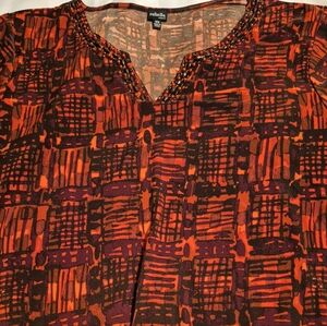 Rafaella Red and Black Elegant Beaded Top Size 3X